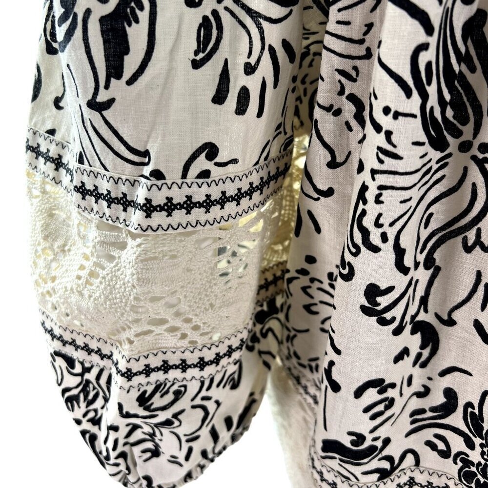 NWT Christian Siriano Linen Blend Boho Cream Black Peasant Crochet Crop Top S - Picture 8 of 11